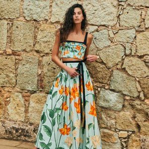 Agua by Agua Bendita Women's White Curandera Sabanero Dorado Cotton Maxi Skirt